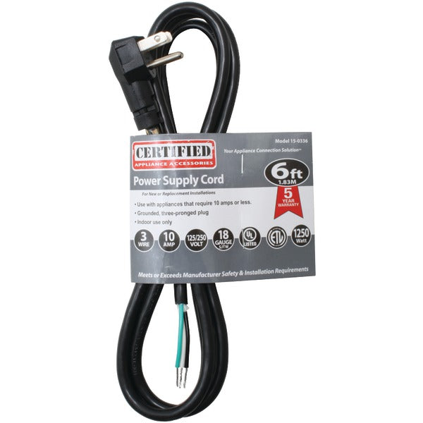 10-Amp Grounded Right-Angle Plug Head Power Supply Cord, 6ft