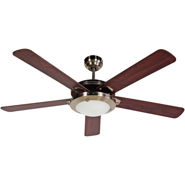 52-Inch 5-Bladed Remote Controllable Brushed Nickel Ceiling Fan with Reversible Blades