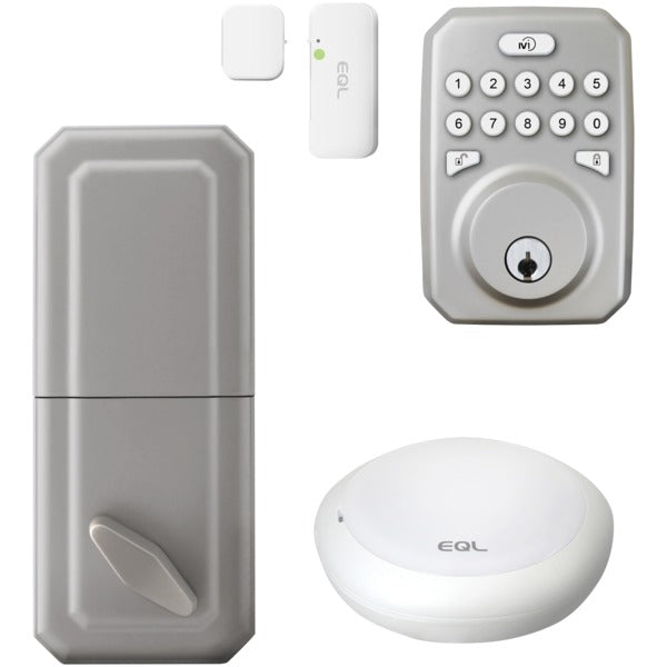 MiEQ Smart HUB, Dead Bolt Lock and Door Sensor Combo Kit (Brushed Nickel Finish)