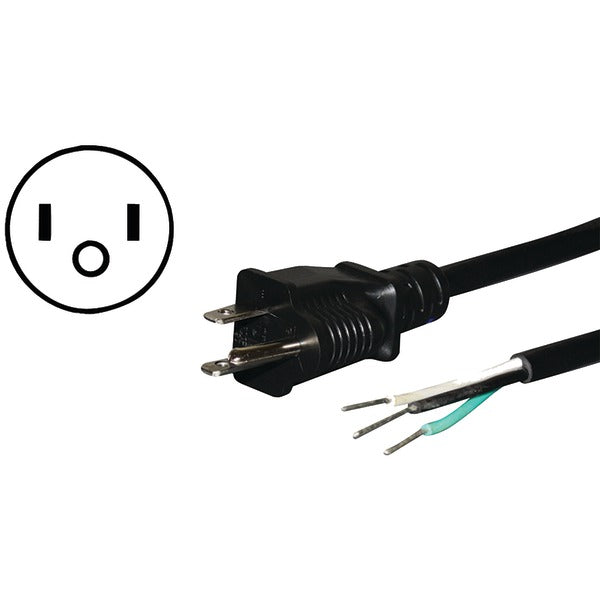 10-Amp Grounded Straight Plug Head Power Supply Cord, 3ft