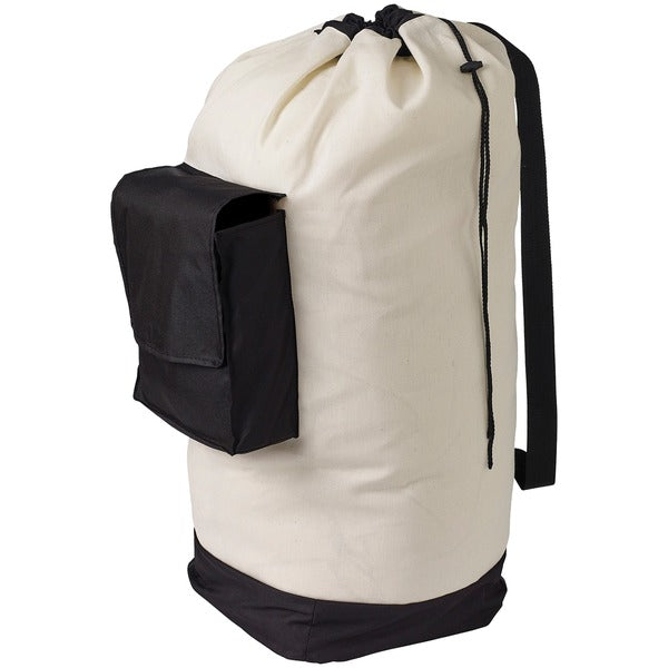 Canvas Laundry Duffle Bag with Pocket and Shoulder Strap