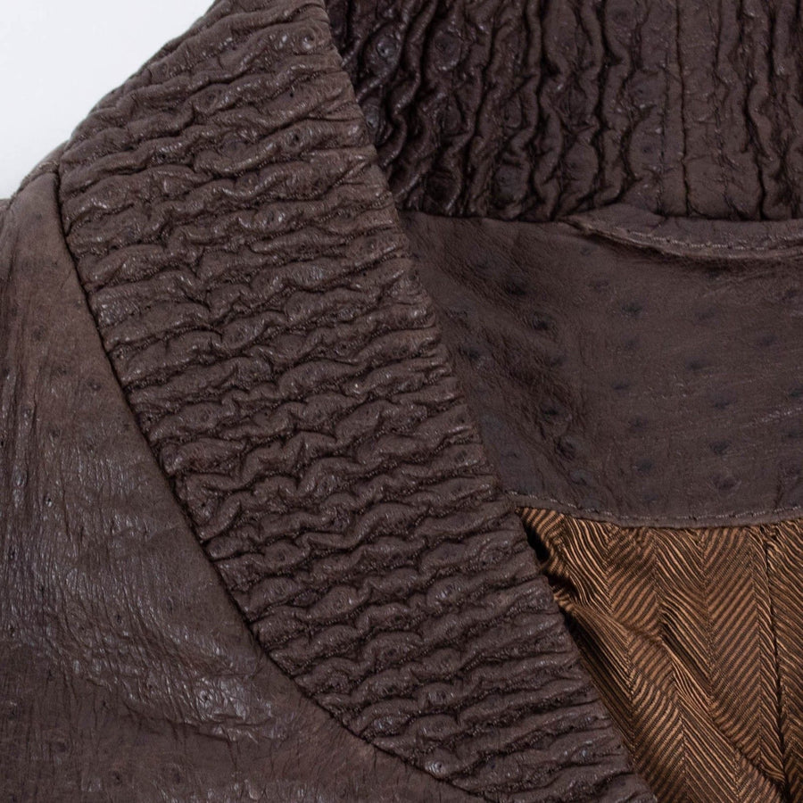Ostrich Zip Up Leather Sport Coat - Brown