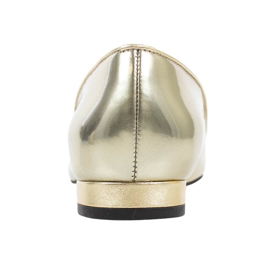 Metallic Leather Crystal Crown Flats - Gold