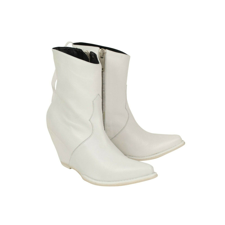 Leather Western Low Boots - White
