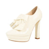 Leather Flap Front and Bow Heels - White