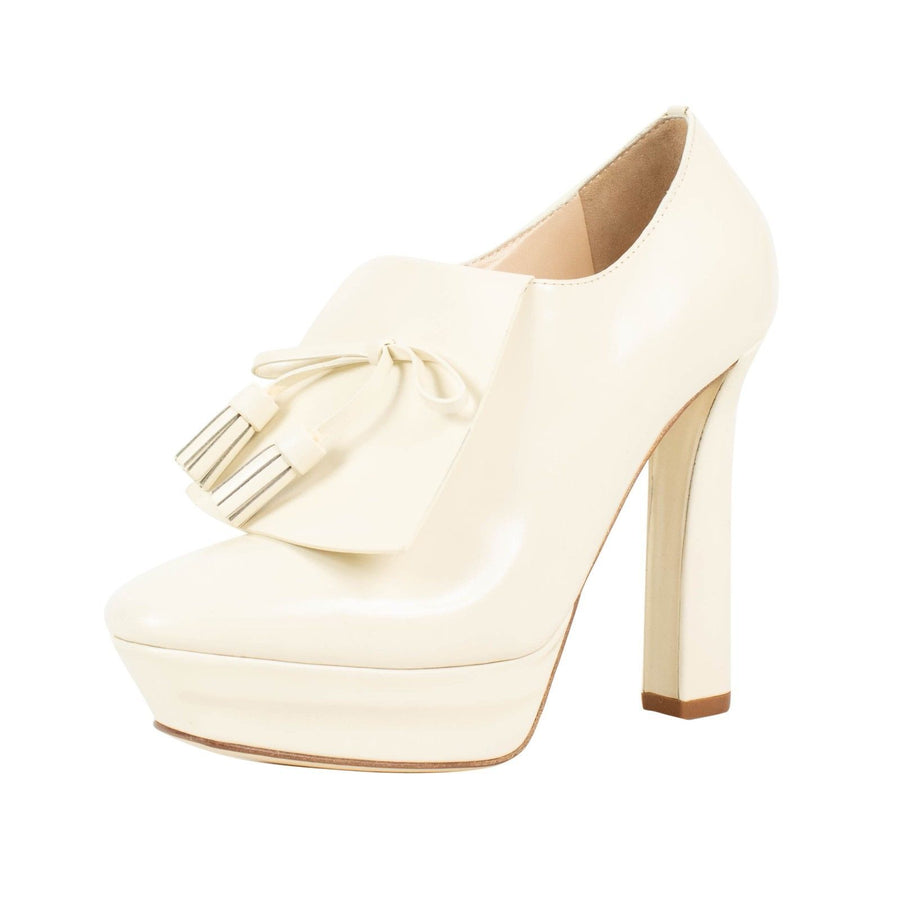 Leather Flap Front and Bow Heels - White