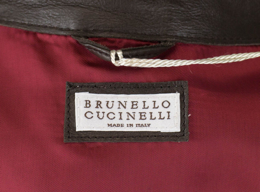 BRUNELLO CUCINELLI Brown Leather Zip-Up Jacket