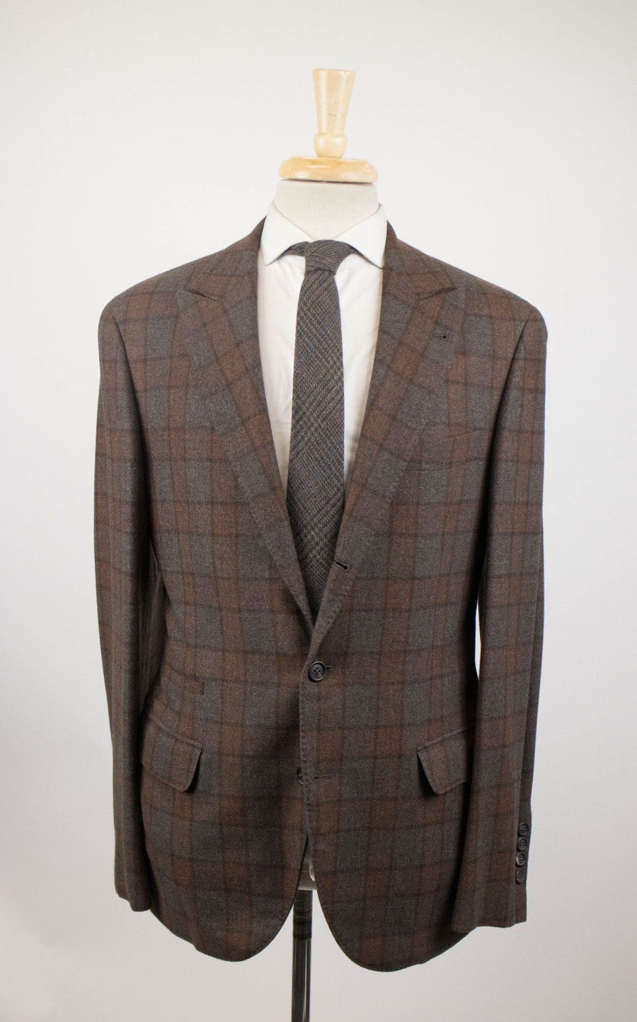 Cashmere Blend Check 3/2 Button Sport Coat - Brown