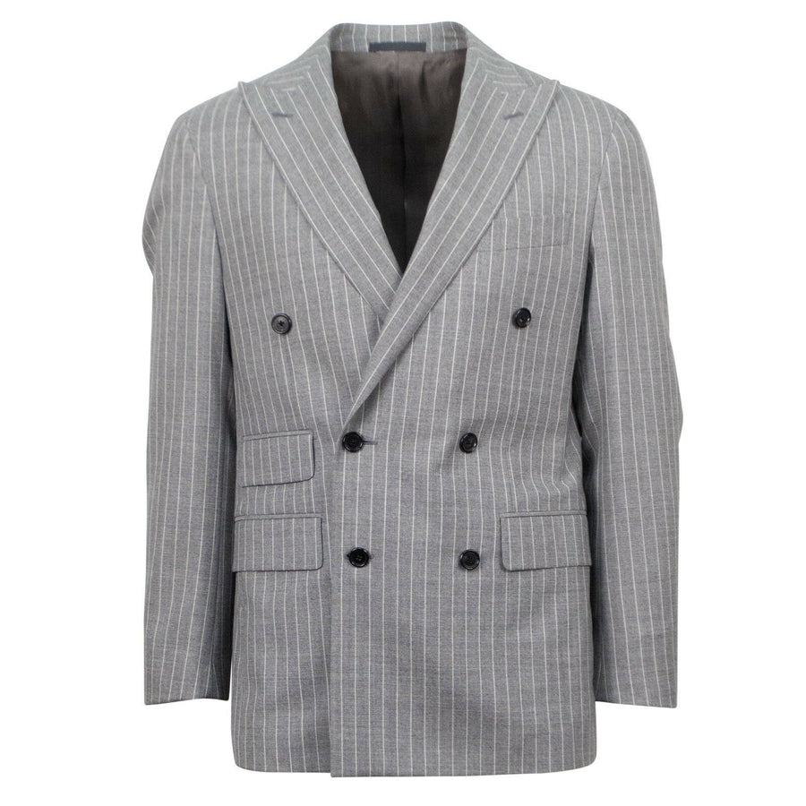 Drop 7 Striped Wool Double Breasted Slim/Trim Fit Suit - Gray