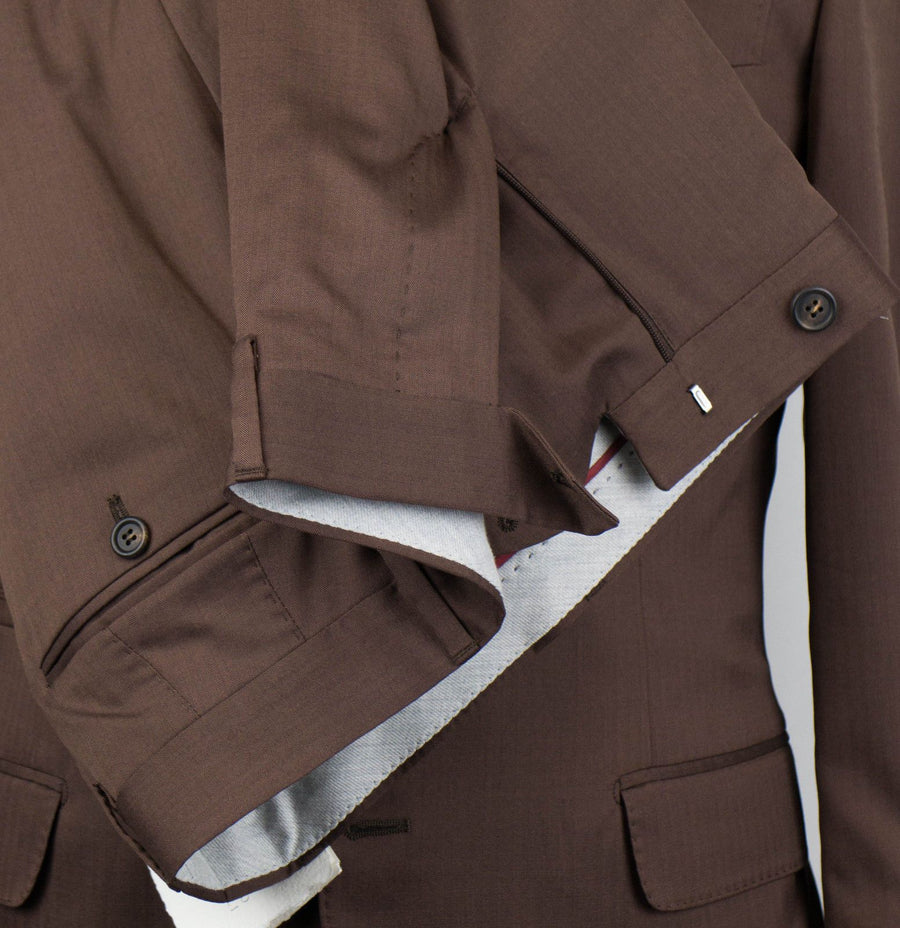 Herringbone Wool Blend 3/2 Button Suit - Brown