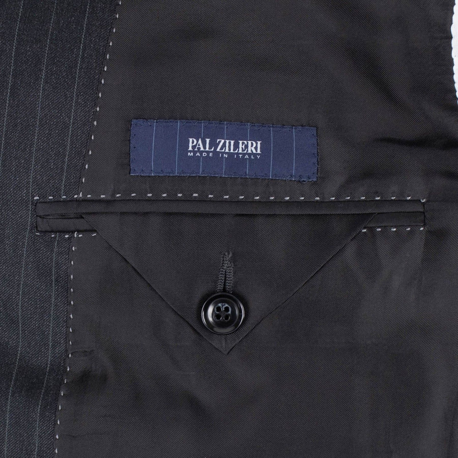 Striped Wool Three Button Suit - Grey