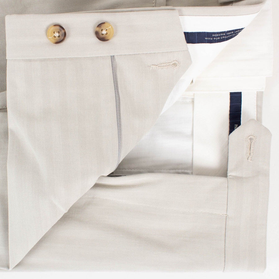 Beige Striped Cotton Dress Pants