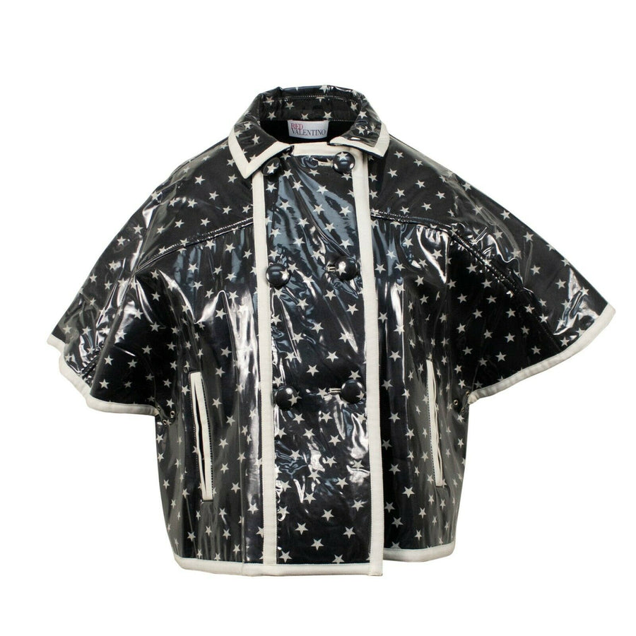 Star Print Plastic Short Sleeve Coat - Black