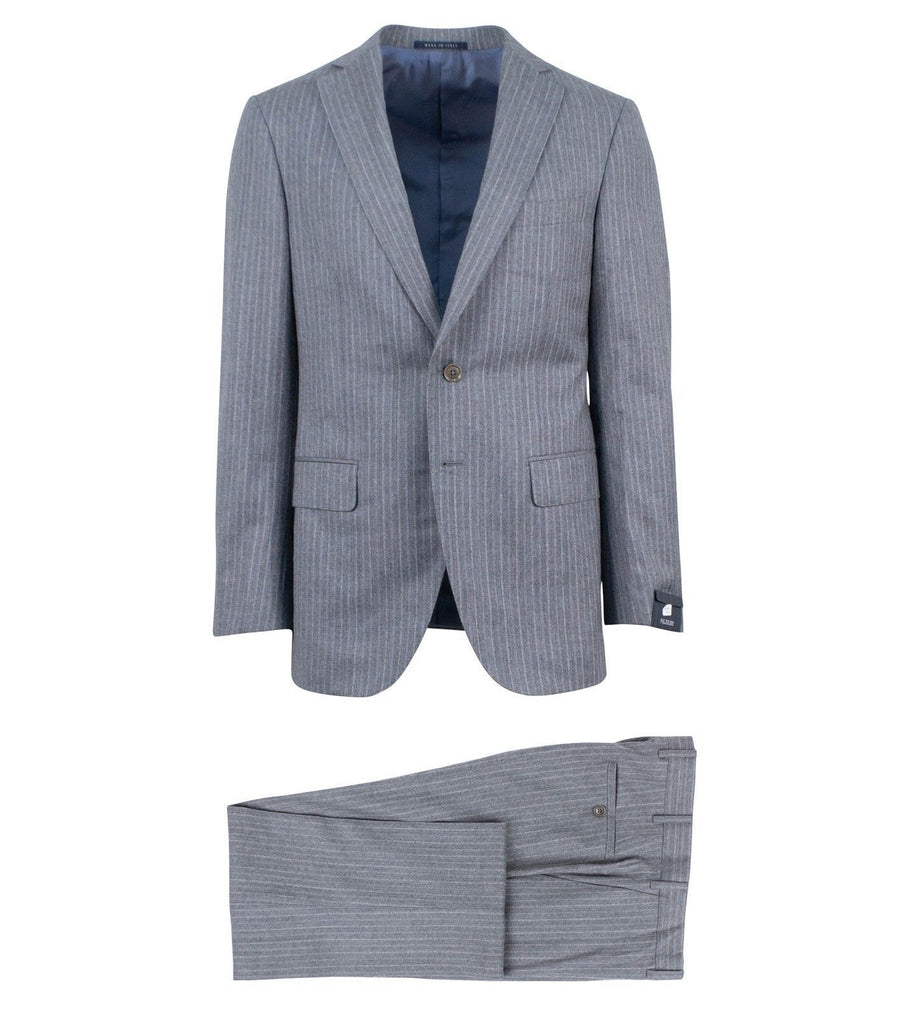 Striped Wool Two Button Suit - Grey