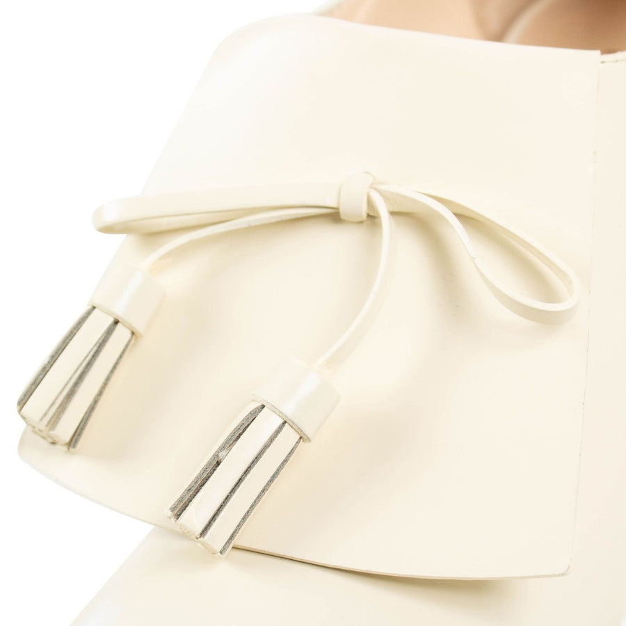 Leather Flap Front and Bow Heels - White