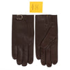 Brown Calfskin Leather With Buckle Gloves