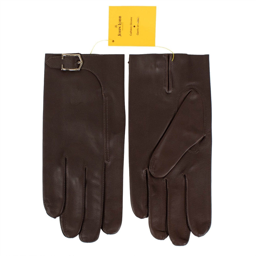 Brown Calfskin Leather With Buckle Gloves