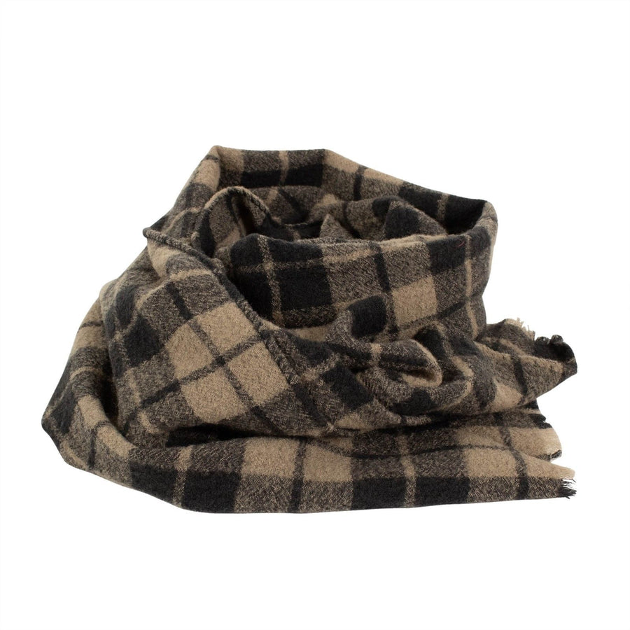 Luxurious Men's Beige Plaid 100% Wool Scarf