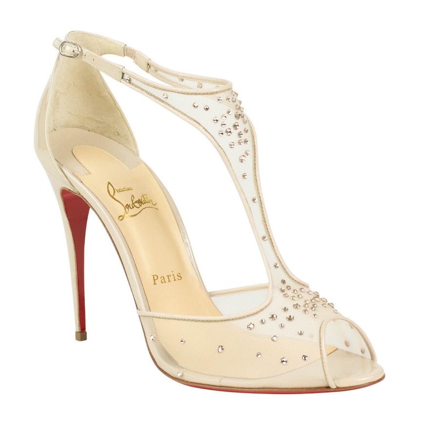 Patinana Strass Studded Mesh Sandal Pumps - Beige