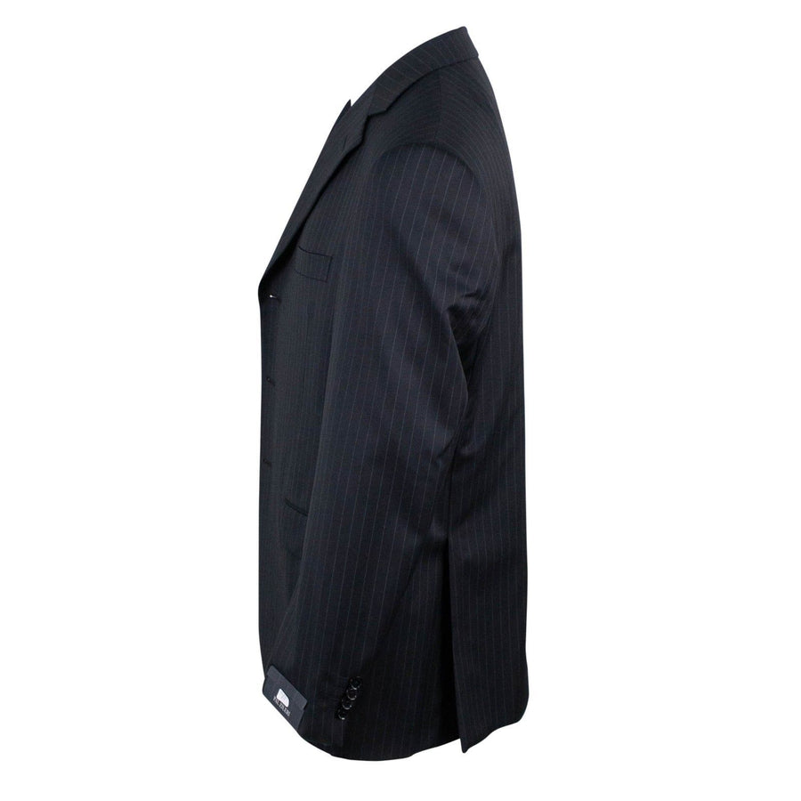 Pin Striped Wool Three Button Suit - Black