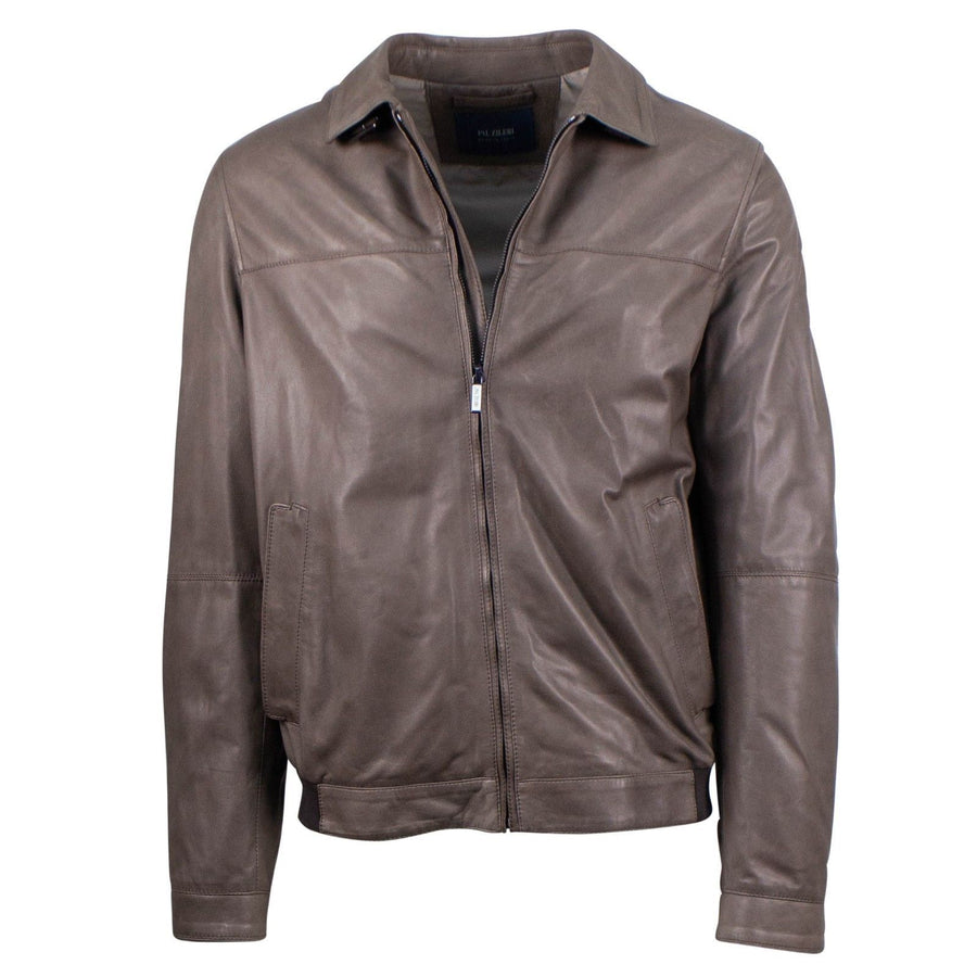 Brown Leather Bomber Jacket