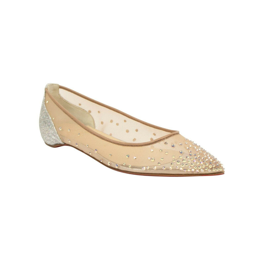 Follies Strass Mesh Glitter Flats - Beige / Silver