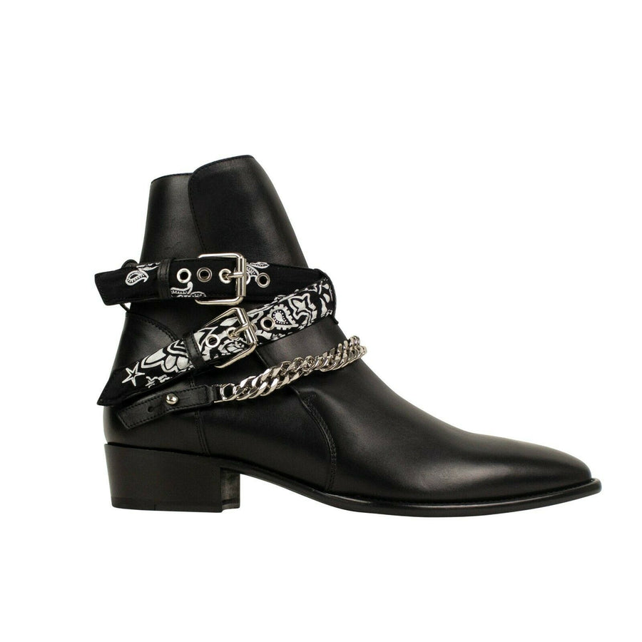 Leather Bandana Ankle Boot - Black