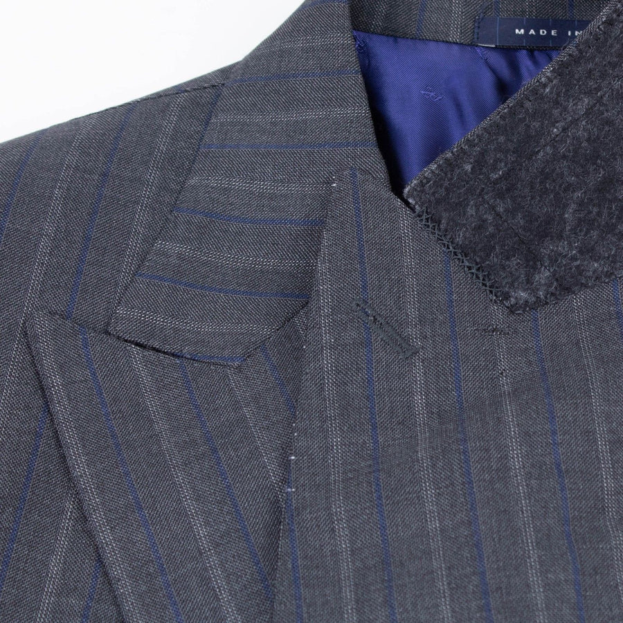Multi Striped Wool Double- Breasted Suit - Blue