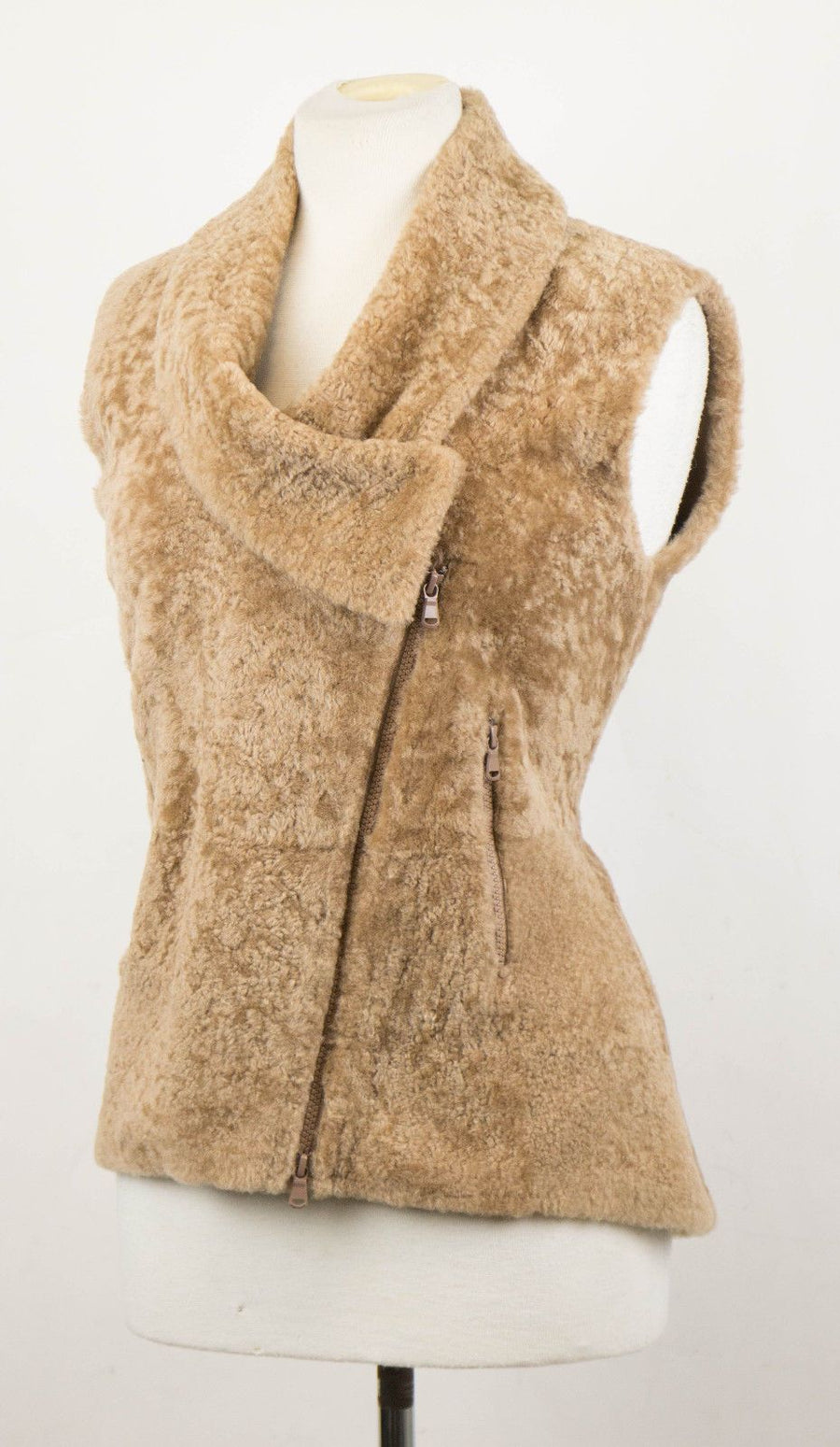 Shearling Leather Jacket Vest - Brown