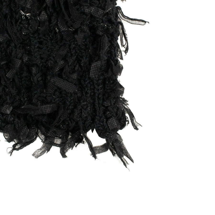 Cotton Blend Fringed Sheath Mini Dress - Black