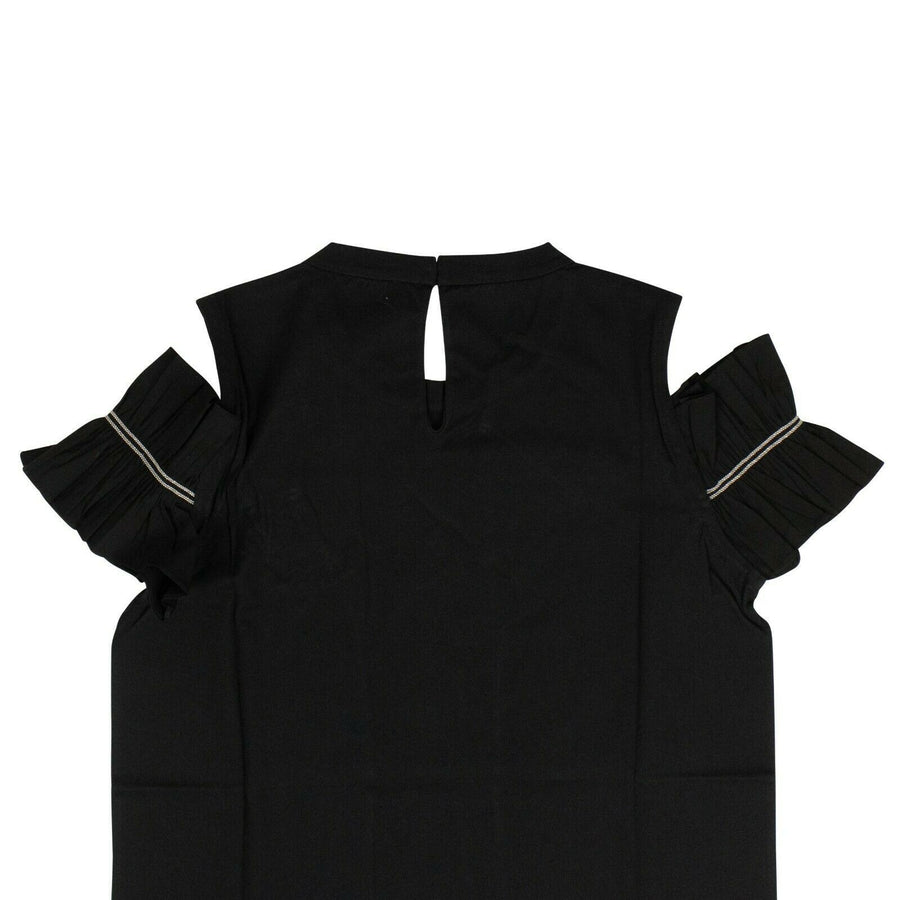 Crewneck Cold Shoulder Ruffle Sleeve T-Shirt Top - Black