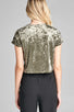 Ladies fashion short sleeve round neck ice velvet crop top