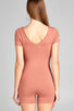 Ladies fashion short sleeve v-neck w/strappy strap cotton spandex bodycon romper