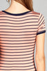 Ladies fashion short sleeve v-neck yarn dyed stripe rayon spandex top