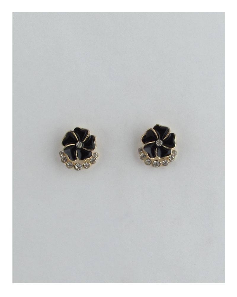 Color enamel clear rhinestone flower studs earrings