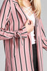 Ladies fashion long sleeve notched collar side slit multi stripe long jacket