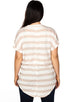 Ladies fashion plus size round neckline striped and destroyed cutout tee