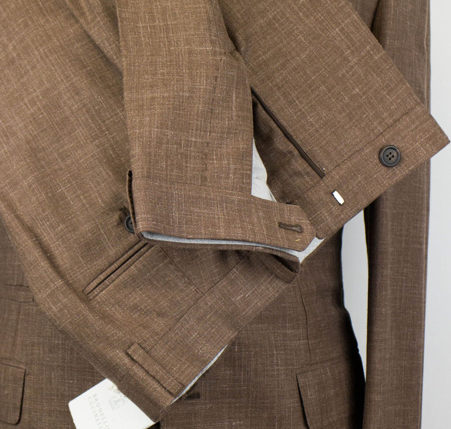 Wool Blend 3 Roll 2 Button Suit - Brown
