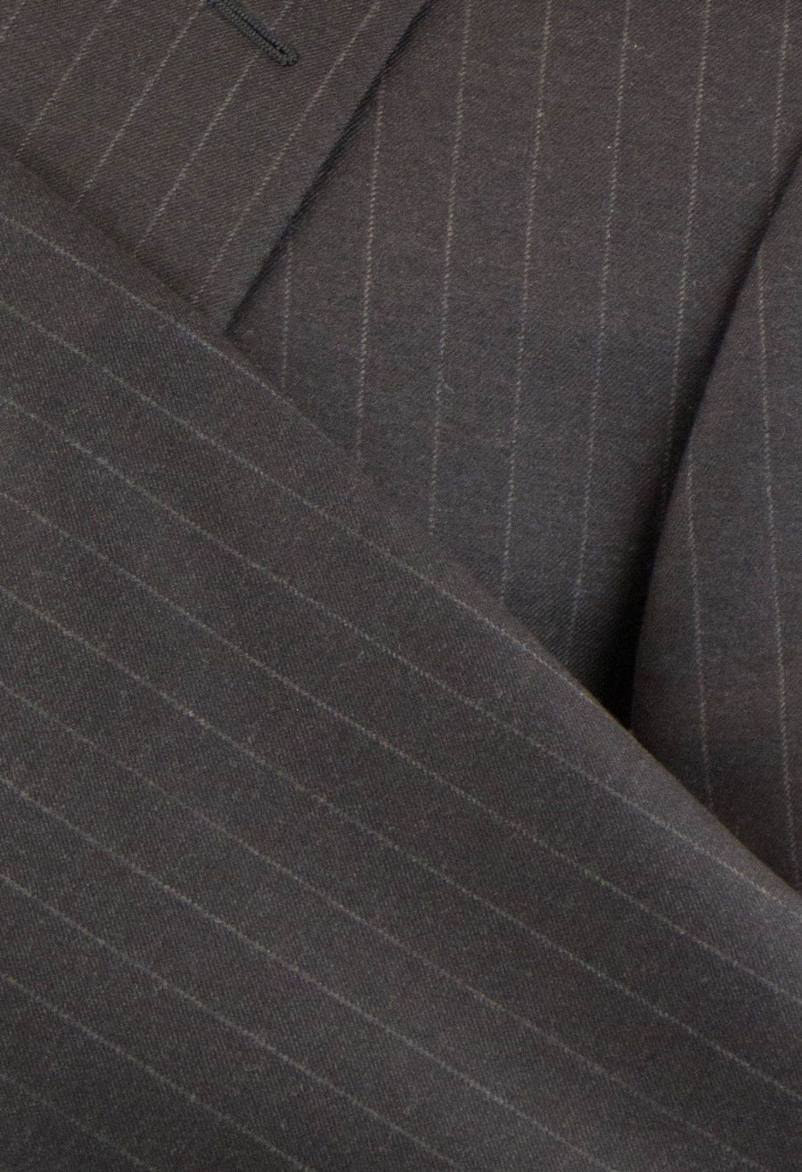 Striped Super 130's Wool 2 Button Suit - Brown