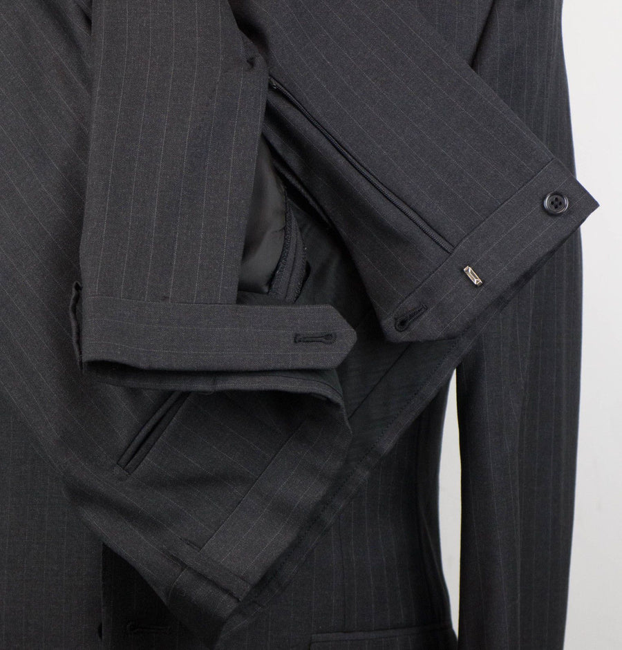 Striped Wool 3/2 Button Suit - Gray