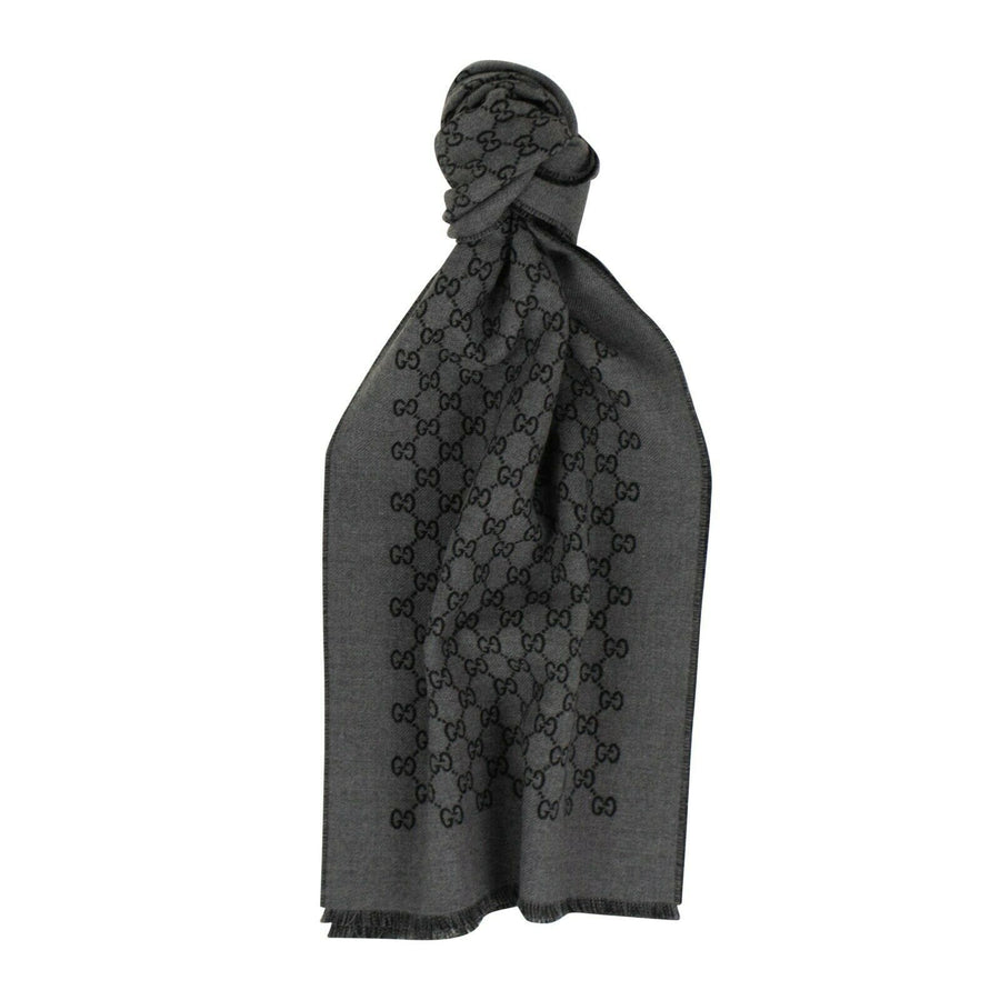 Wool Double Jacquard GG Scarf - Dark Gray And Black