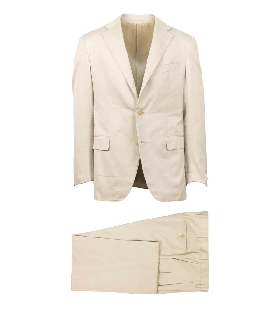 Drop 7 Cotton 3 Roll 2 Button Slim/Trim Fit Suit - Tan