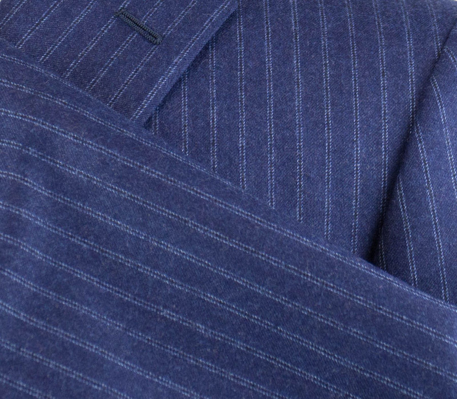 Drop 4 Striped Wool 3 Roll 2 Button Suit - Blue