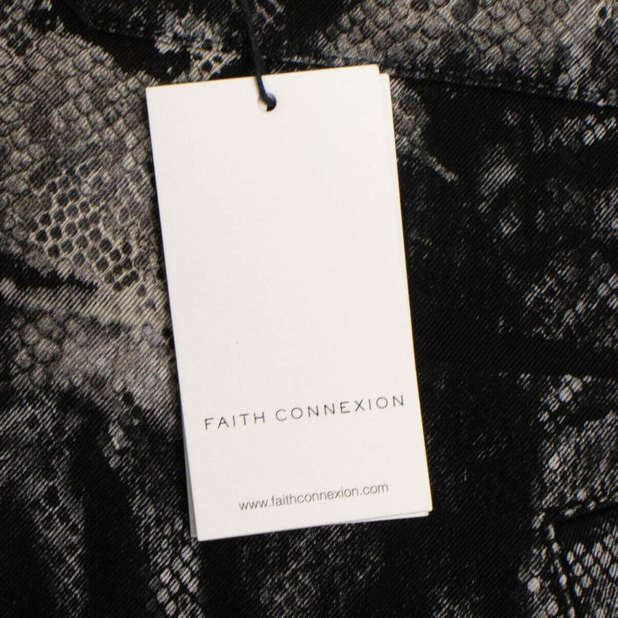 Hooded Python Print Denim Overshirt Top - Black