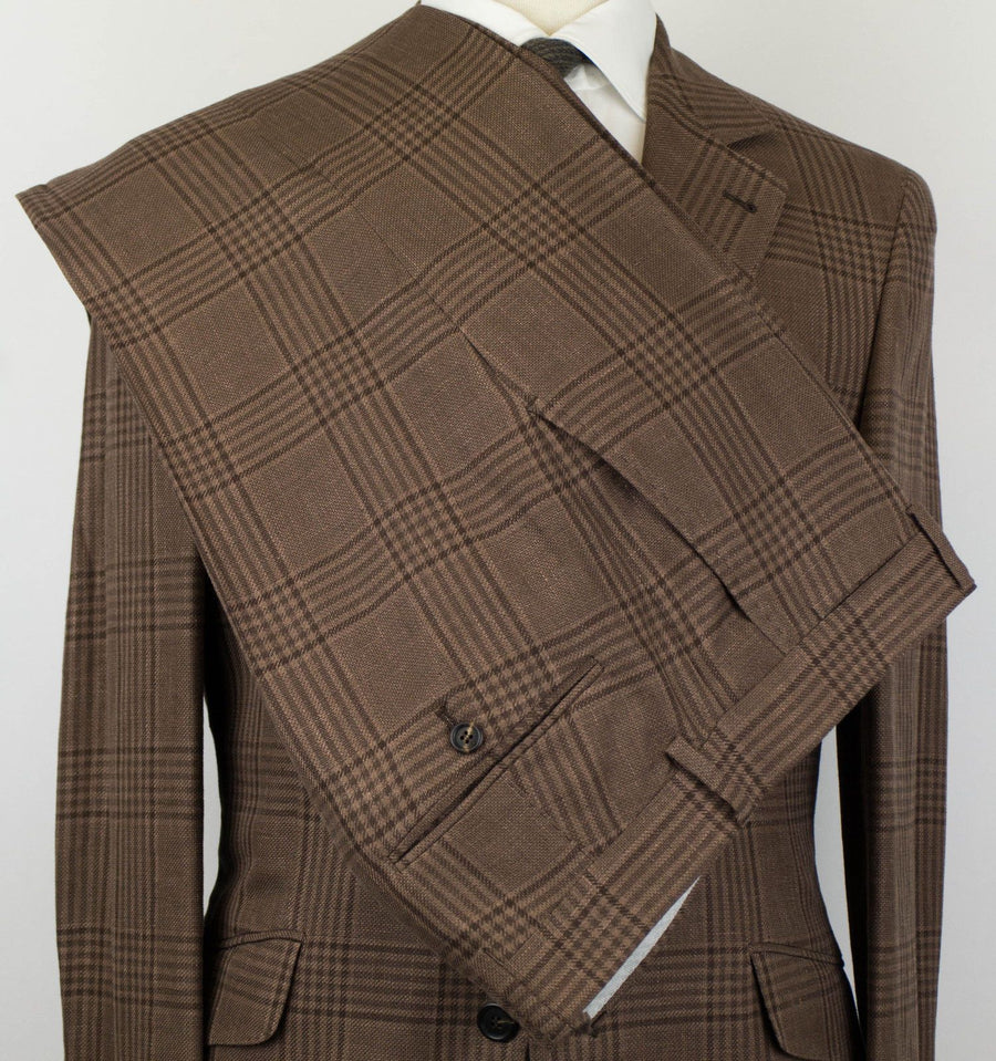 Glen Plaid Wool Blend 3 Roll Button Suit - Brown
