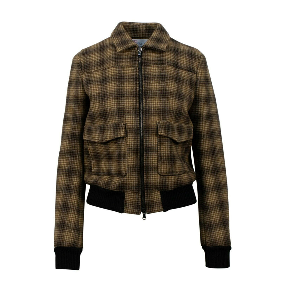 Houndstooth Check Print Bomber Jacket  - Brown