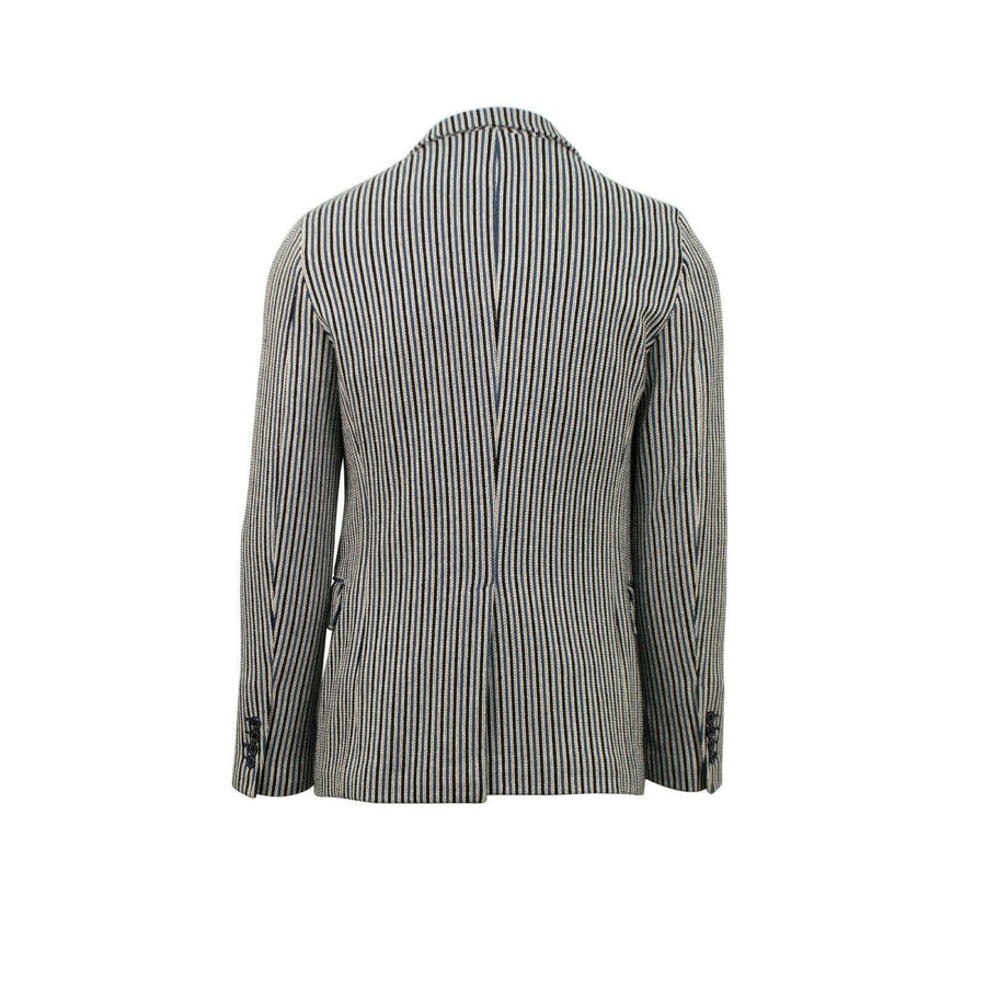 Striped Cotton Double Breasted Sport Coat - Blue