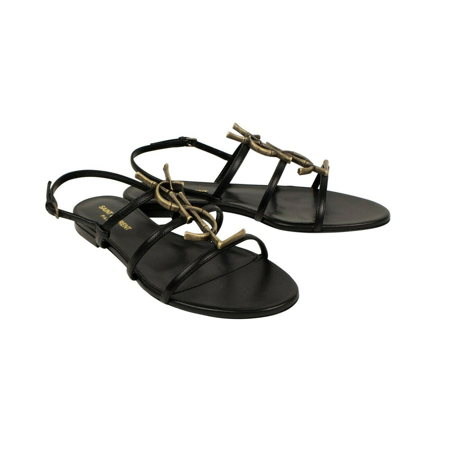 Cassandra Leather Open Toe Logo Sandals - Black / Gold