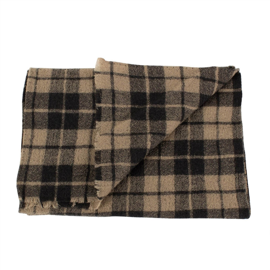 Luxurious Men's Beige Plaid 100% Wool Scarf