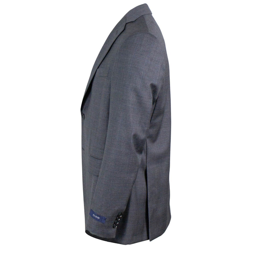 Windowpane Wool Two Button Suit - Charcoal Gray / Blue